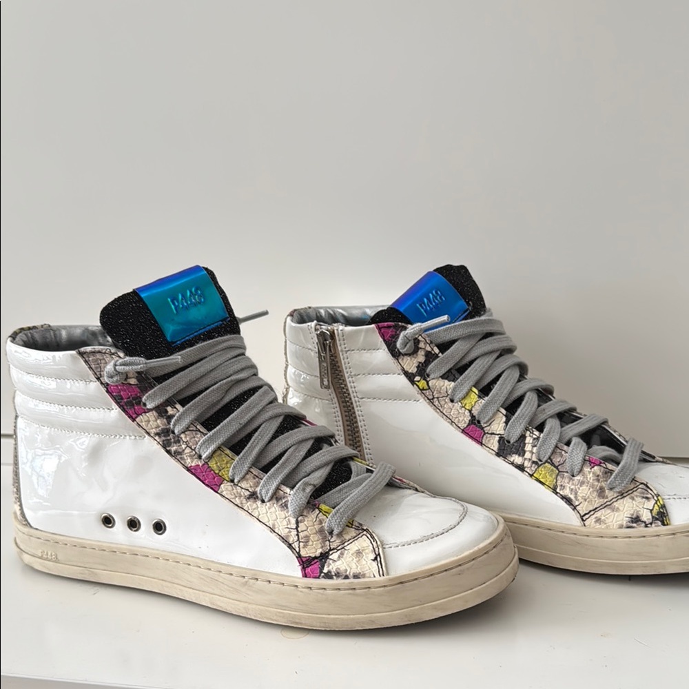 P448 White Patent Leather High-Top Sneaker — Size 38 (US 8)